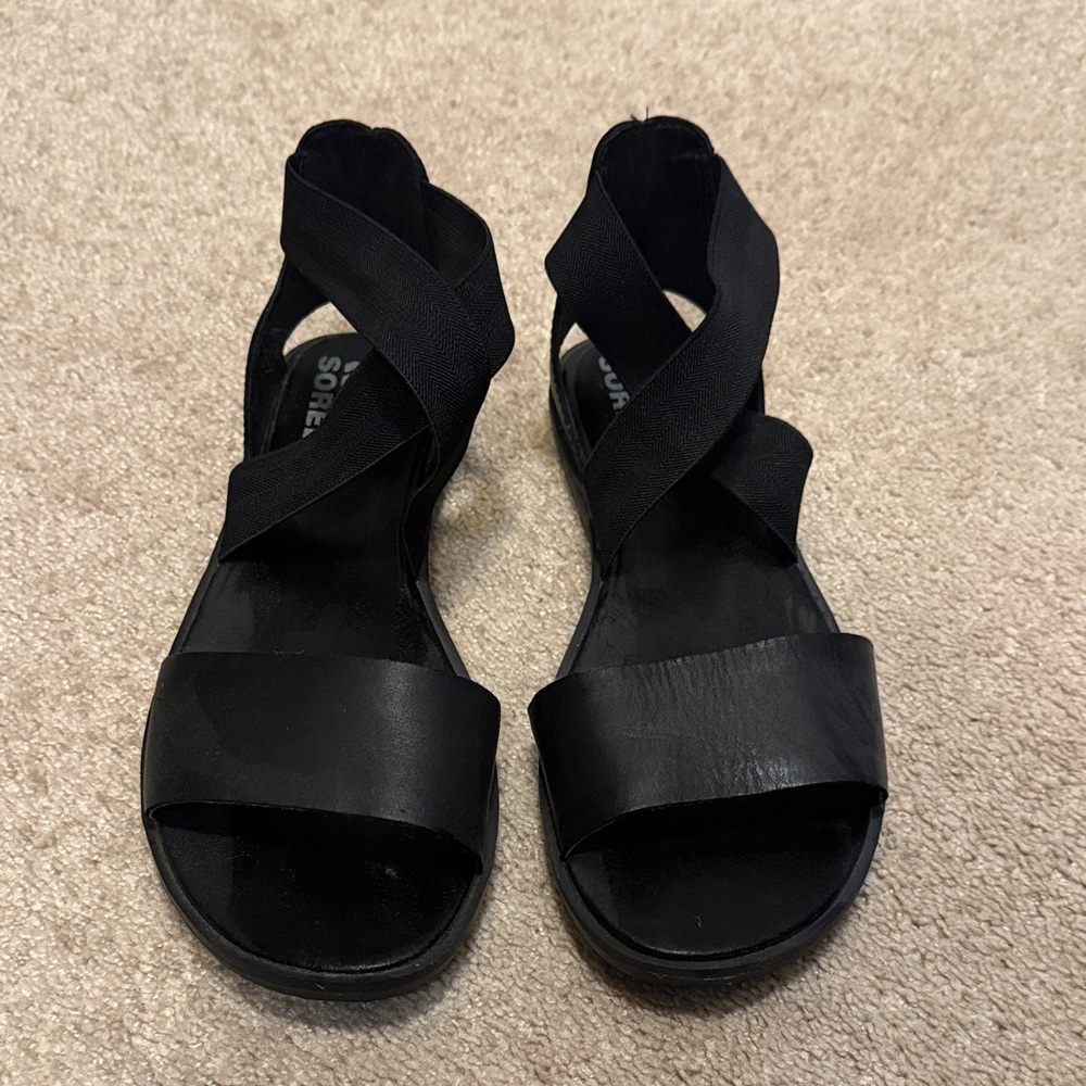 Sorel Black Crisscross Elastic Ankle Sandals